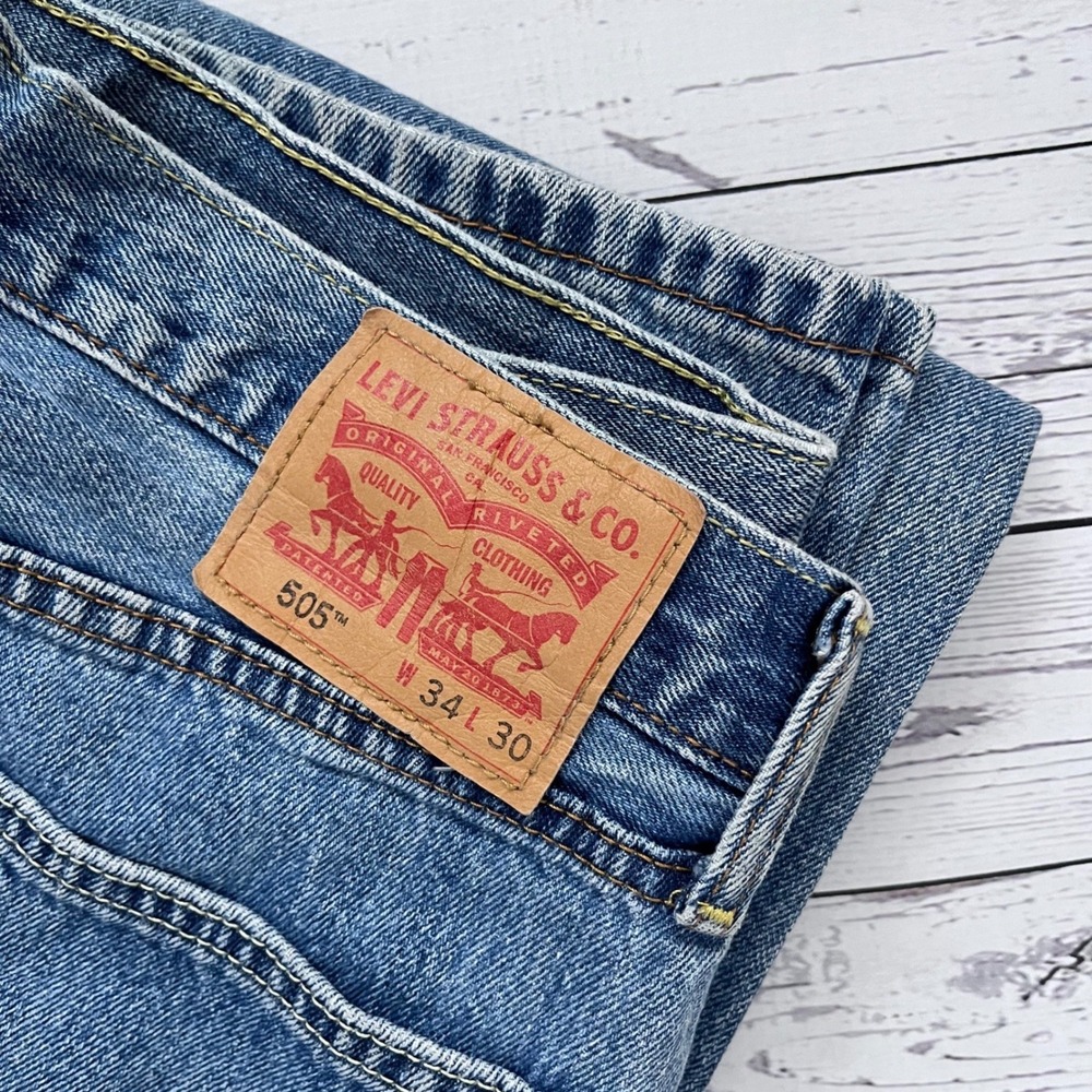 Levi Strauss & Co 505 Mens Jeans Blue Durable Denim Straight Fit W34 L30‎
